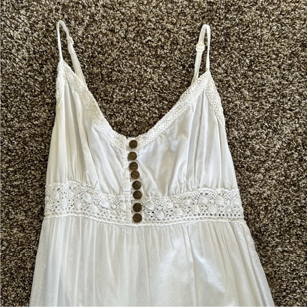 Bohemian Boho White Maxi Peasant Dress Size Small - Picture 2 of 8